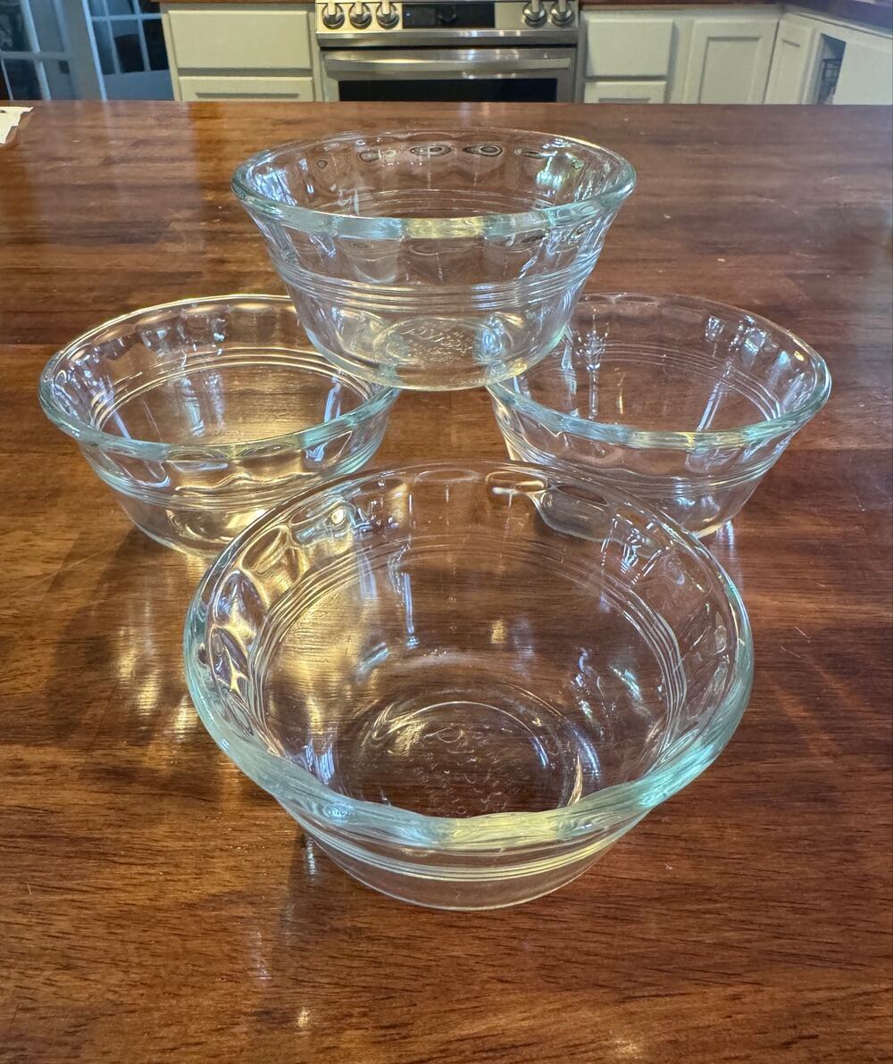 ViNTaGe 4 Pyrex 463 Custard Cups Ramekin Dish Bowls 3-Ring 6 oz